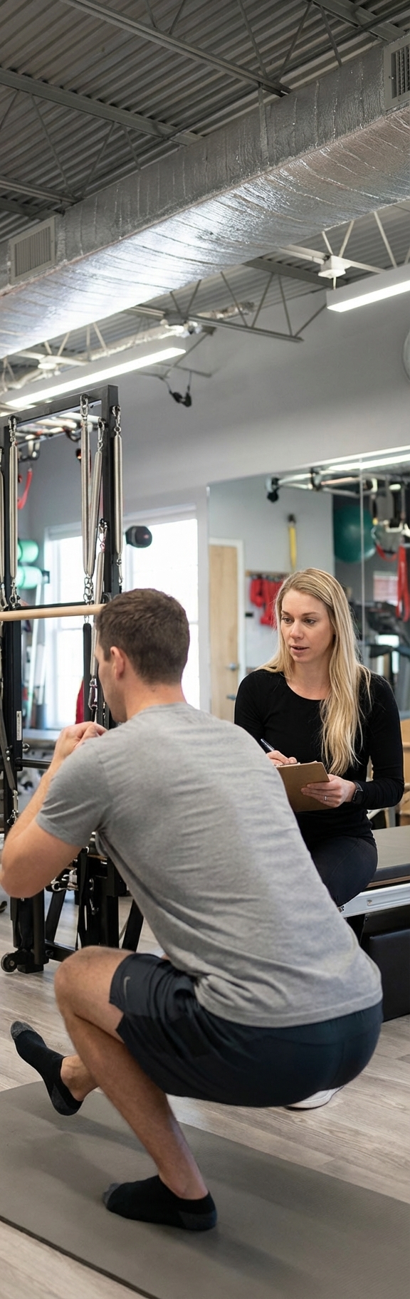 Patient working with a provider at a performance physical therapy clinic in Ledyard