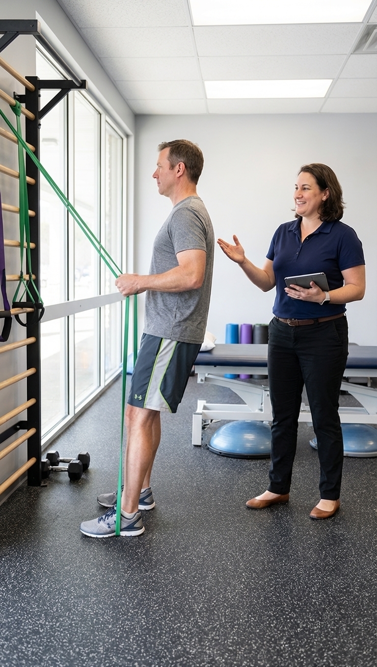 Patient working with a provider at a performance physical therapy clinic in Gales Ferry