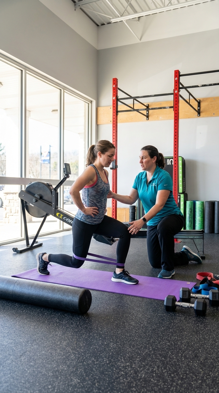 Patient working with a provider at a performance physical therapy clinic in Gales Ferry