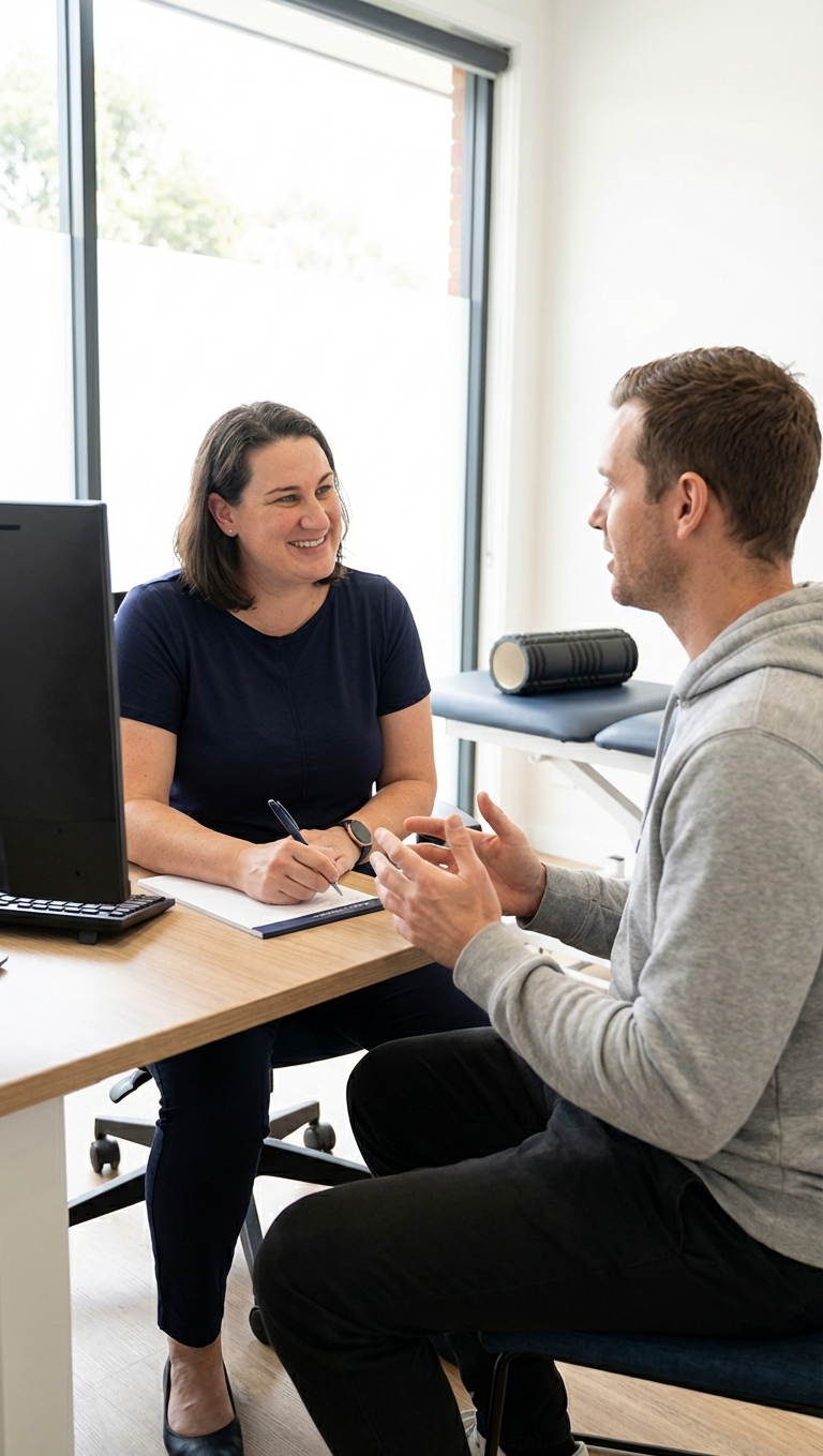 Patient working with a provider at a performance physical therapy clinic in Gales Ferry